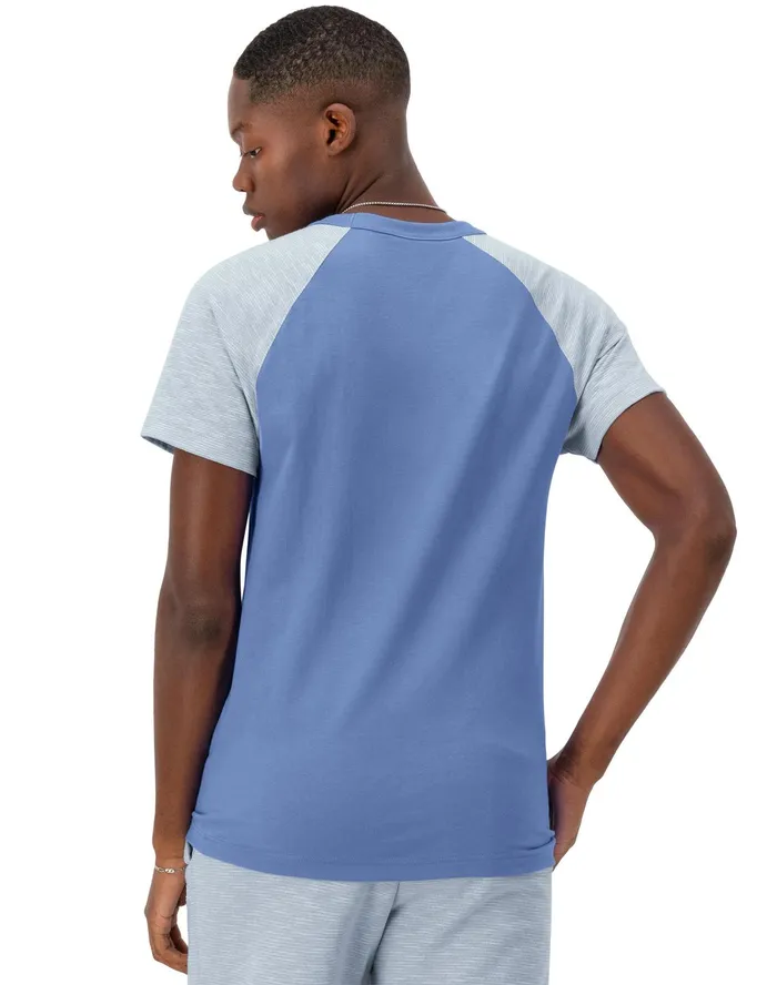 Striped TShirt Raglan Sleeves Plaster Bluenaturalplaster Blue Men Champion TShirts and Tops