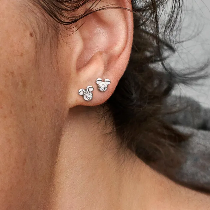 Stud Earrings Women Pandora Disney Mickey Mouse and Minnie Mouse Silhouette Stud Earrings