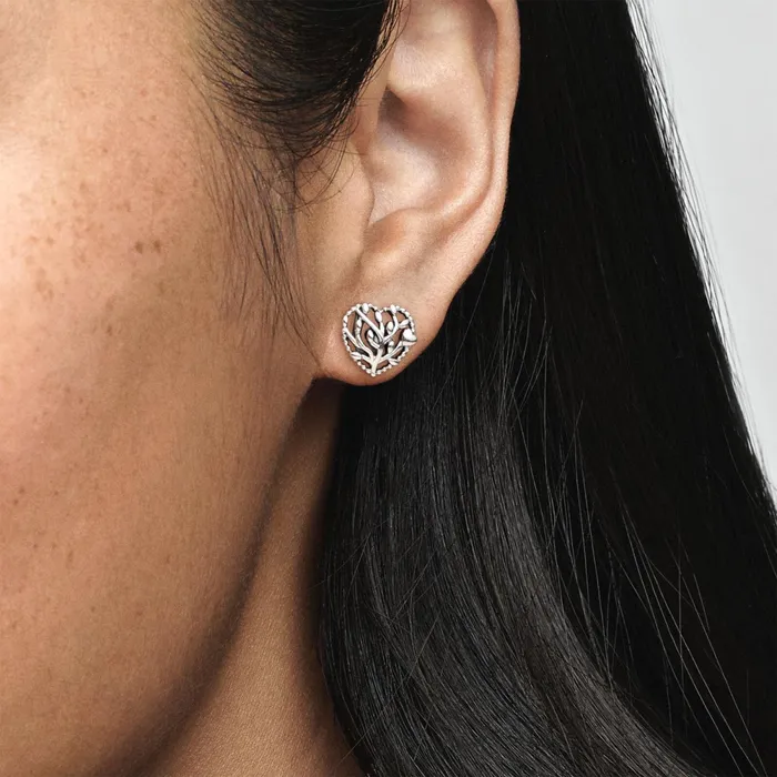 Stud Earrings Women Pandora Family Tree Heart Stud Earrings