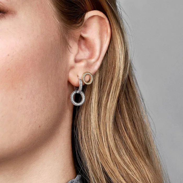 Stud Earrings Women Pandora Sparkling Circle Stud Earrings Gold Plated