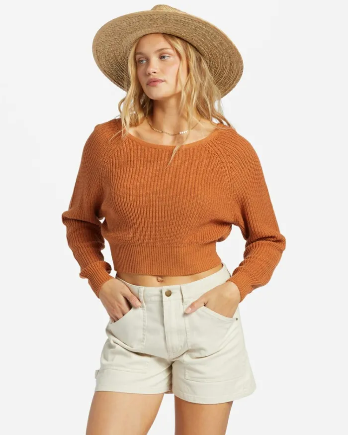 Sun Soaked VNeck Sweater Toffee Women Billabong Sweaters