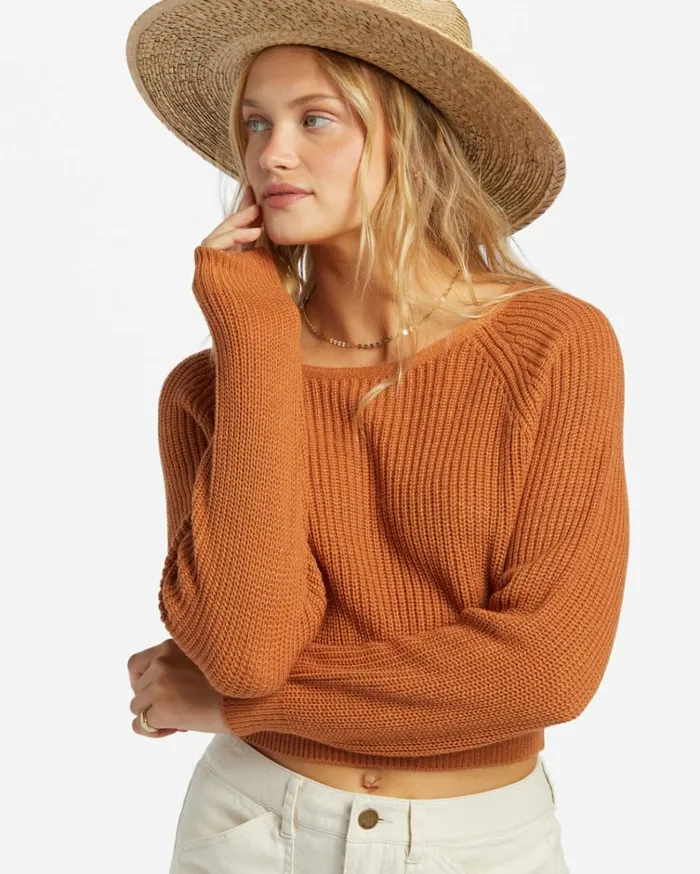 Sun Soaked VNeck Sweater Toffee Women Billabong Sweaters