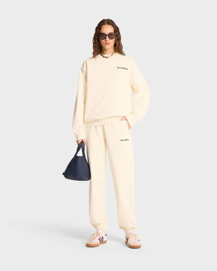 Sweatpants Women Sporty and Rich Serif Logo Sweatpant 8211 CreamNavy
