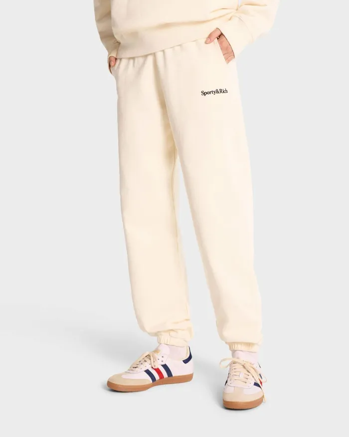 Sweatpants Women Sporty and Rich Serif Logo Sweatpant 8211 CreamNavy