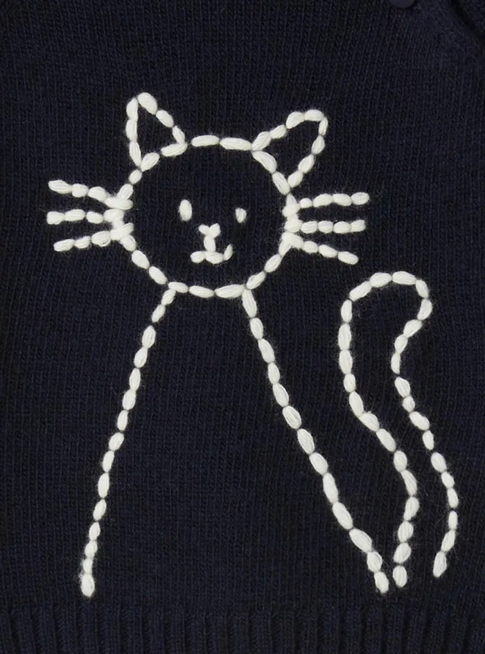 Sweatshirts And Sweaters Baby 036 Il Gufo Wool Sweater With Cat Embroidery