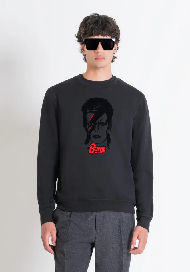 Sweatshirts Men Antony Morato Regular Fit Sweatshirt In Black Sustainable Cotton Blend With 034David Bowie034 Print Black