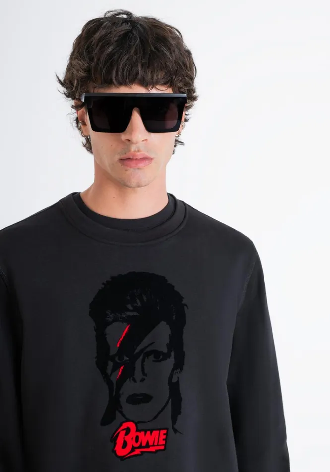 Sweatshirts Men Antony Morato Regular Fit Sweatshirt In Black Sustainable Cotton Blend With 034David Bowie034 Print Black