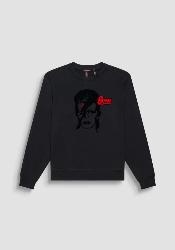 Sweatshirts Men Antony Morato Regular Fit Sweatshirt In Black Sustainable Cotton Blend With 034David Bowie034 Print Black