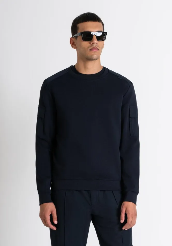 Sweatshirts Men Antony Morato Regular Fit Sweatshirt In Blue Cotton Blend With Sleeve Pockets Blue Ink Sweatshirts Men Antony Morato Regular Fit Sweatshirt In Blue Cotton Blend With Sleeve Pockets Blue Ink
