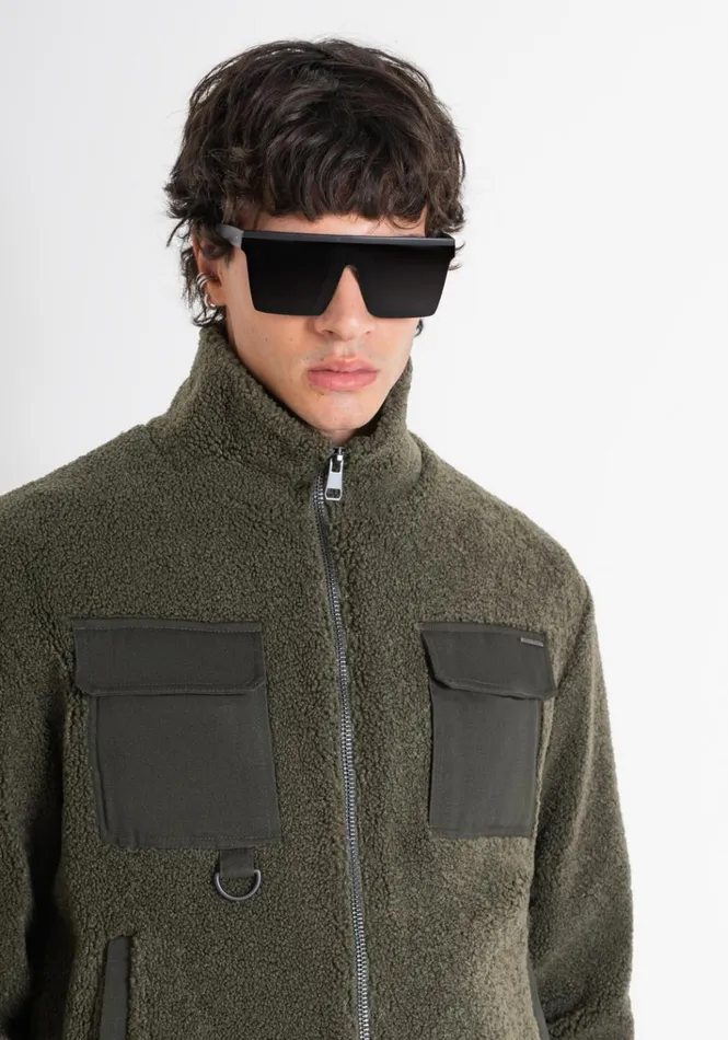 Sweatshirts Men Antony Morato Sherpa Effect Regular Fit Zip Sweatshirt Army Green