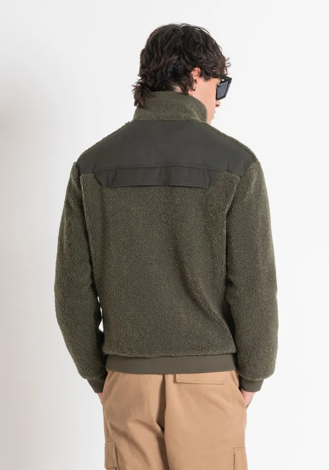 Sweatshirts Men Antony Morato Sherpa Effect Regular Fit Zip Sweatshirt Army Green