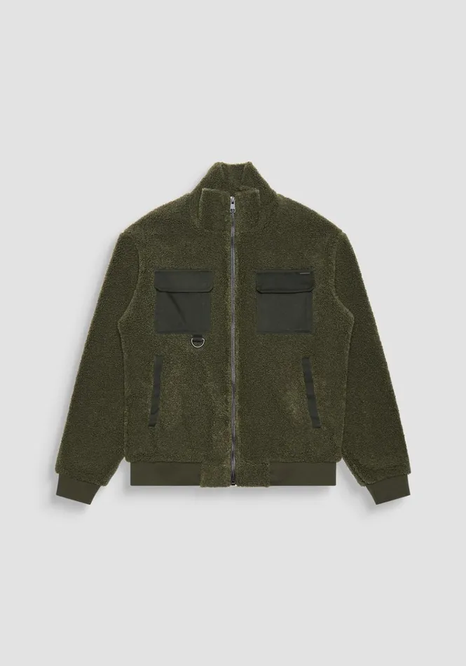 Sweatshirts Men Antony Morato Sherpa Effect Regular Fit Zip Sweatshirt Army Green