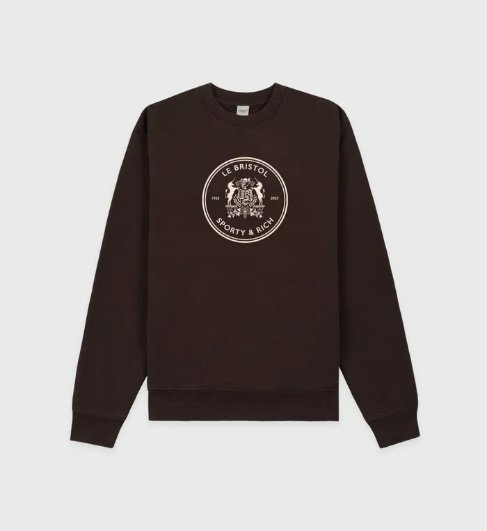 Sweatshirts Women Sporty and Rich Bristol Crest 100th Crewneck 8211 ChocolateCream
