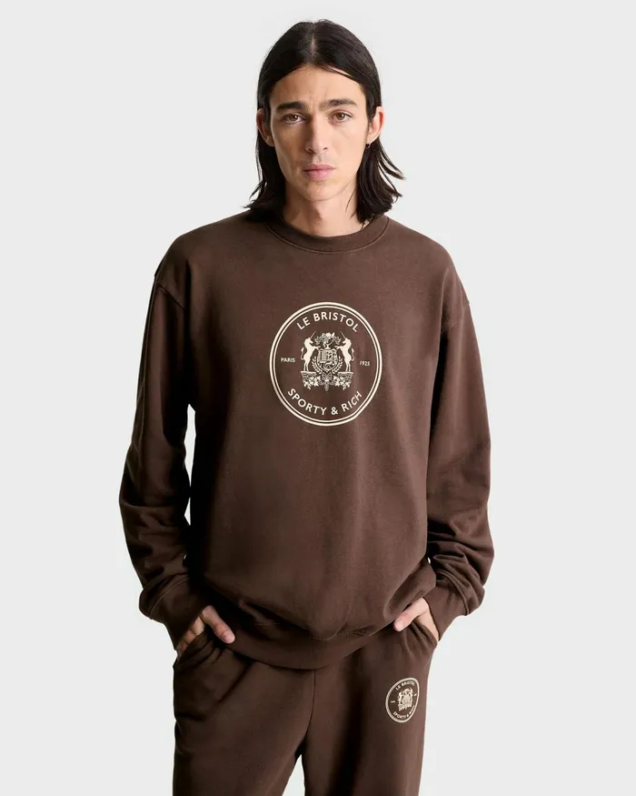 Sweatshirts Women Sporty and Rich Bristol Crest 100th Crewneck 8211 ChocolateCream