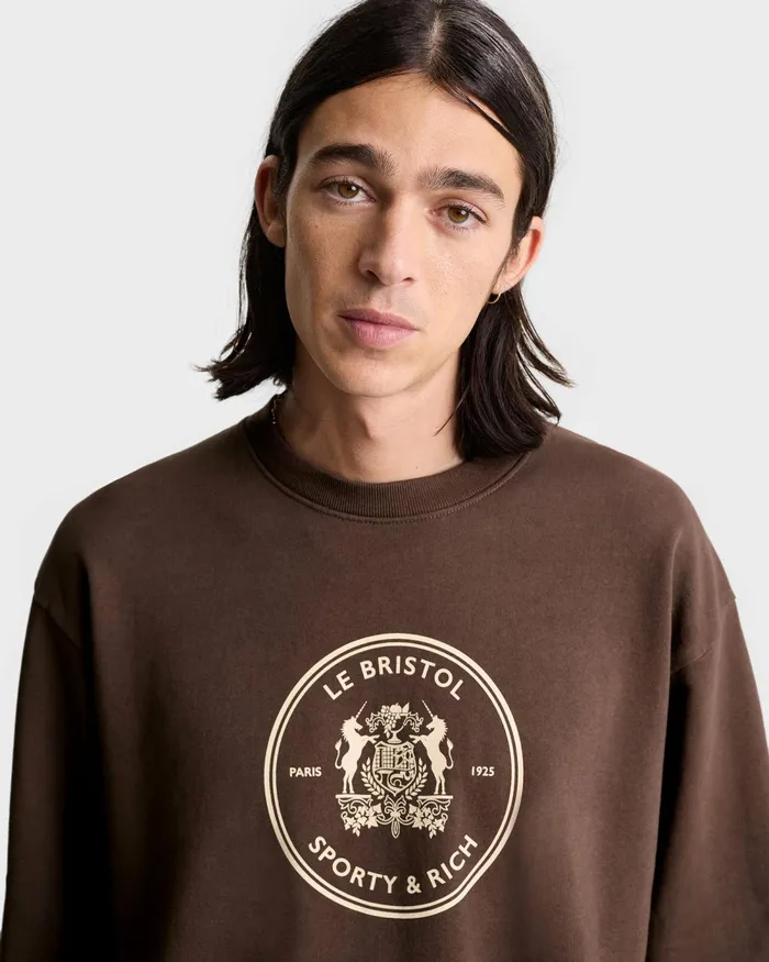 Sweatshirts Women Sporty and Rich Bristol Crest 100th Crewneck 8211 ChocolateCream