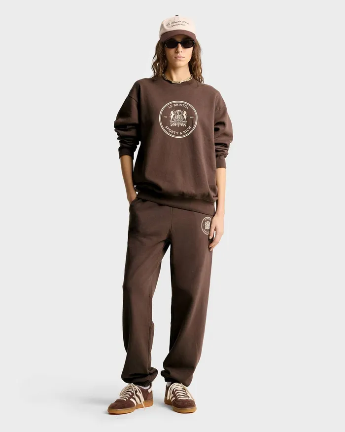 Sweatshirts Women Sporty and Rich Bristol Crest 100th Crewneck 8211 ChocolateCream