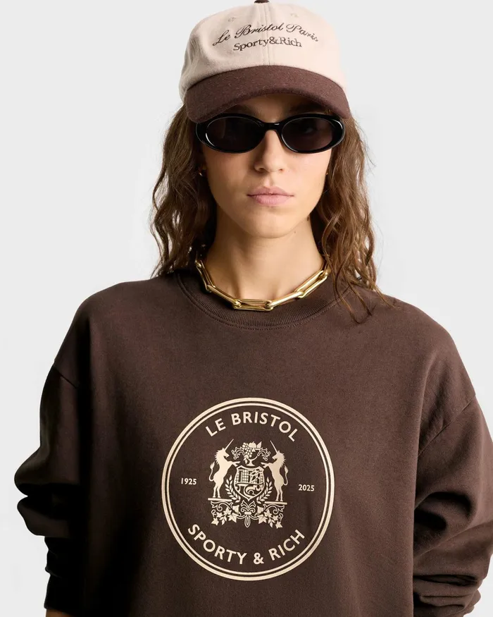 Sweatshirts Women Sporty and Rich Bristol Crest 100th Crewneck 8211 ChocolateCream