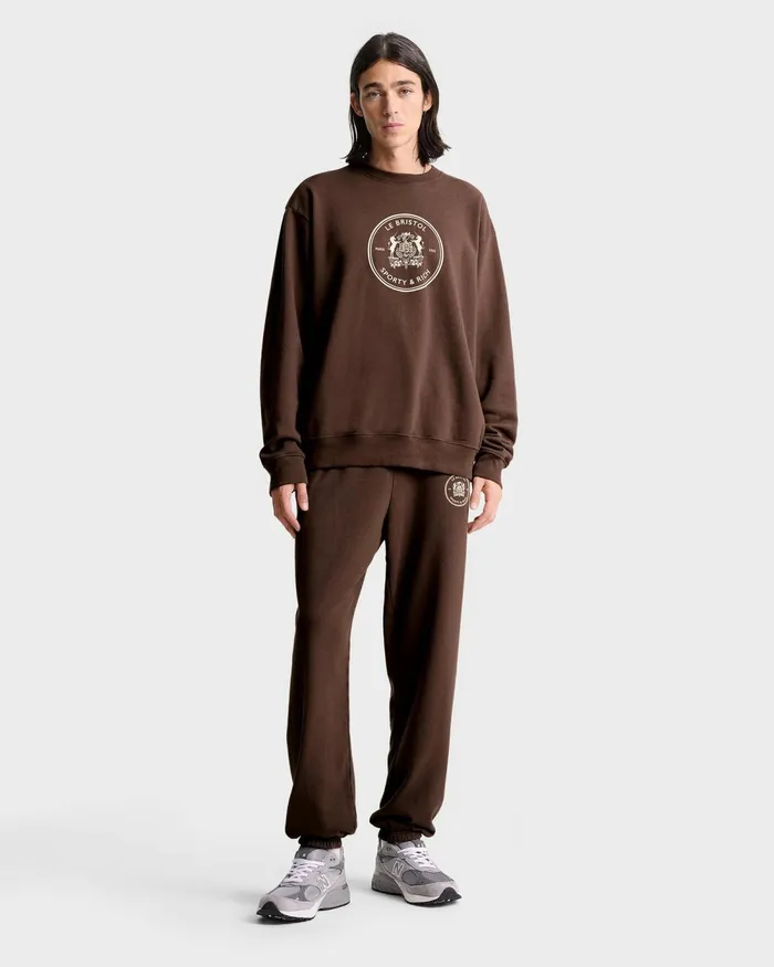 Sweatshirts Women Sporty and Rich Bristol Crest 100th Crewneck 8211 ChocolateCream