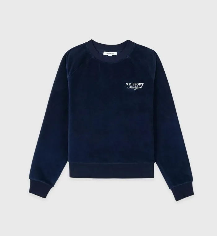 Sweatshirts Women Sporty and Rich SR Sport Velour Crewneck 8211 Navy
