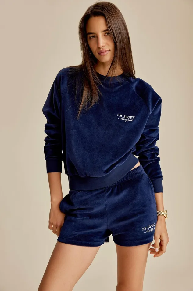 Sweatshirts Women Sporty and Rich SR Sport Velour Crewneck 8211 Navy