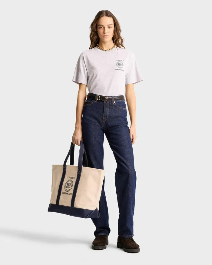 TShirts and Tops Women Sporty and Rich Crest Seal 100th T Shirt 8211 Heather GrayNavy