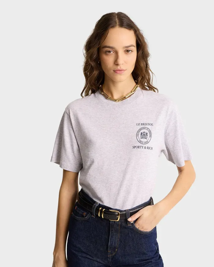 TShirts and Tops Women Sporty and Rich Crest Seal 100th T Shirt 8211 Heather GrayNavy