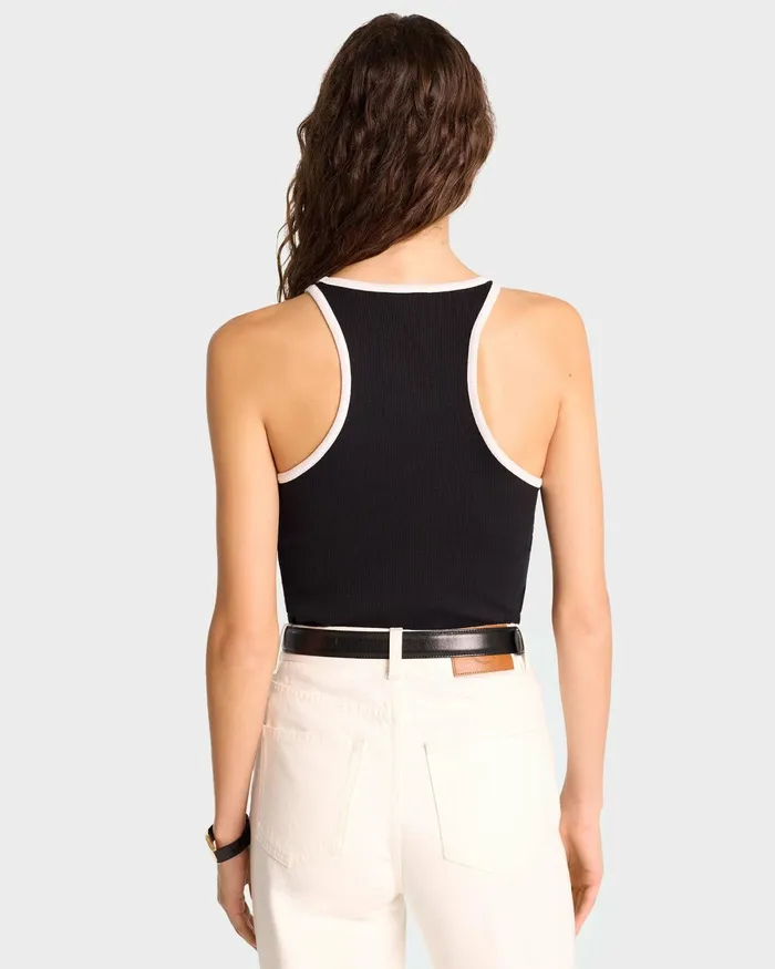 TShirts and Tops Women Sporty and Rich SRHWC Ribbed Tank 8211 BlackWhite