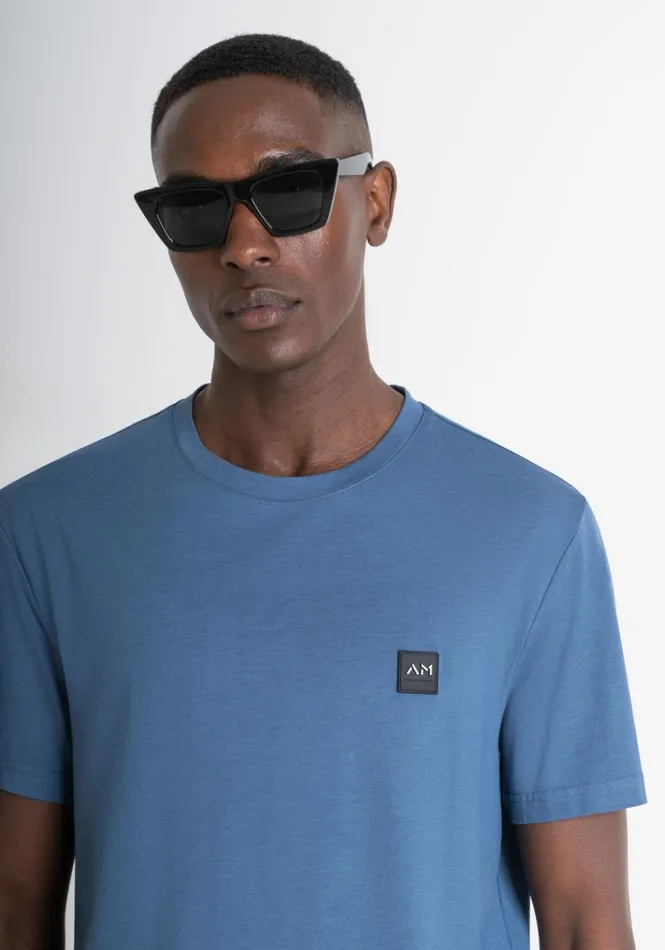 TShirts And Polo Men Antony Morato Regular Fit TShirt In Blue Sustainable ViscoseBlend Fabric Worker Avio