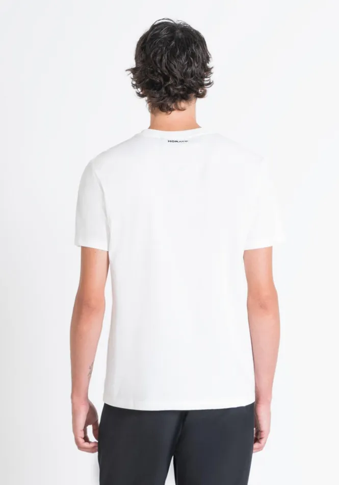 TShirts And Polo Men Antony Morato Regular Fit TShirt In White Cotton Jersey With Dobermann Print Cream