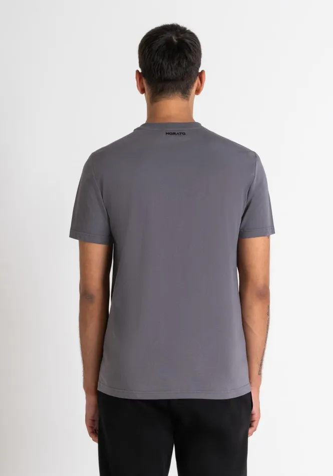 TShirts And Polo Men Antony Morato Slim Fit TShirt In Grey Cotton Jersey With Cyber Skull Print Anthracite
