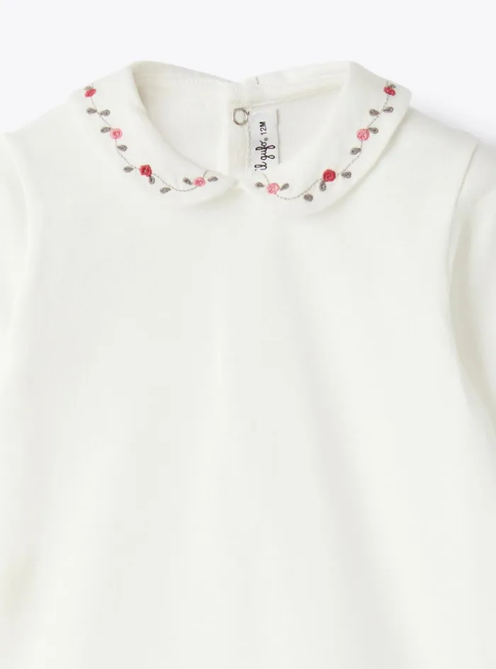 Tshirts Shirts And Bodies Baby 036 Il Gufo Cotton Jersey Bodysuit With Embroidery