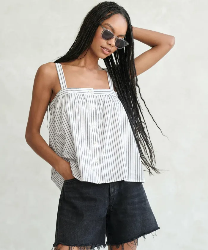 Tees and Tanks Women Jenni Kayne Button Tank Navy Stripe