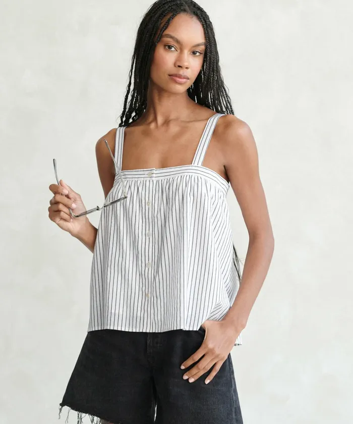 Tees and Tanks Women Jenni Kayne Button Tank Navy Stripe