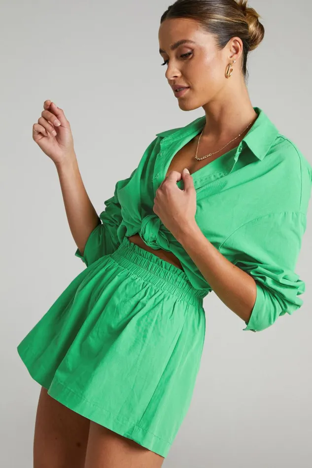 Terah Shorts 8211 High Waisted Shorts In Green Women Showpo Swimwear
