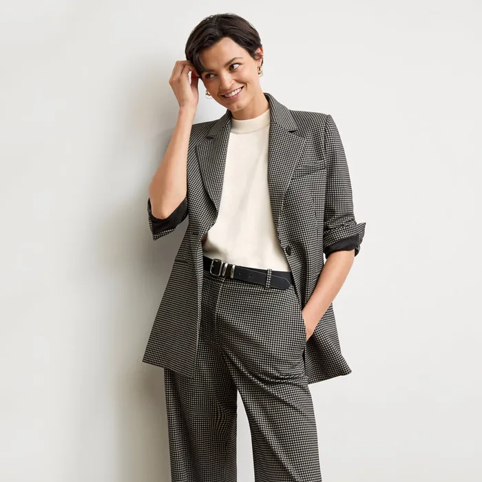The Tinsley WideLeg Trouser 8211 Knit Suiting Classic Check Women Suiting M M LaFleur