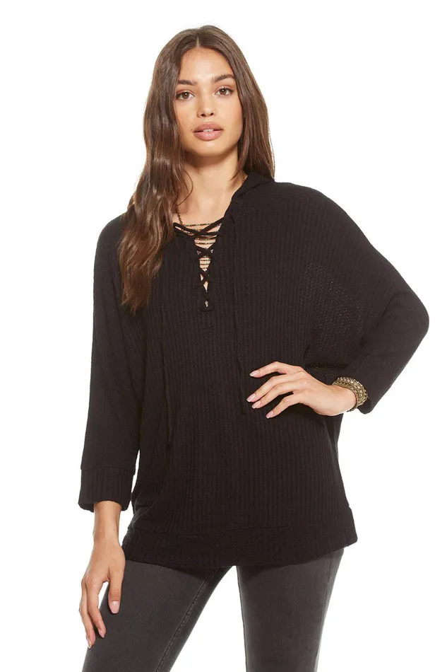 THERMAL 34 SLEEVE LACE UP DOLMAN HOODIE Womens Loungewear Chaser Brand