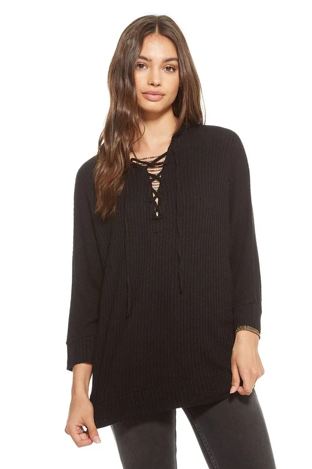 THERMAL 34 SLEEVE LACE UP DOLMAN HOODIE Womens Loungewear Chaser Brand