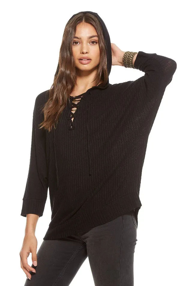 THERMAL 34 SLEEVE LACE UP DOLMAN HOODIE Womens Loungewear Chaser Brand
