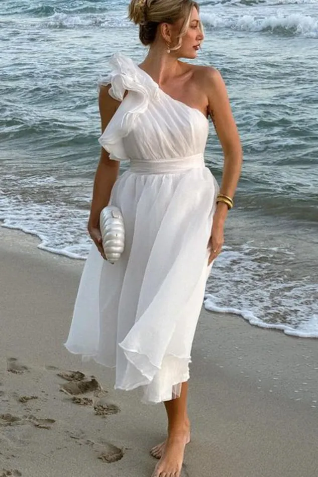 Tia Midi Dress 8211 One Shoulder Frill Detail Fit and Flare Dress In White Women Showpo Dresses Tia Midi Dress 8211 One Shoulder Frill Detail Fit and Flare Dress In White Women Showpo Dresses