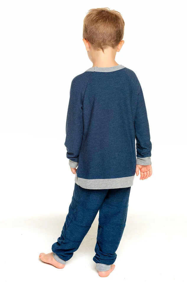 Tops Chaser Brand Boys Cozy Knit Long Sleeve Contrast Raglan Pullover with Pocket in Avalon