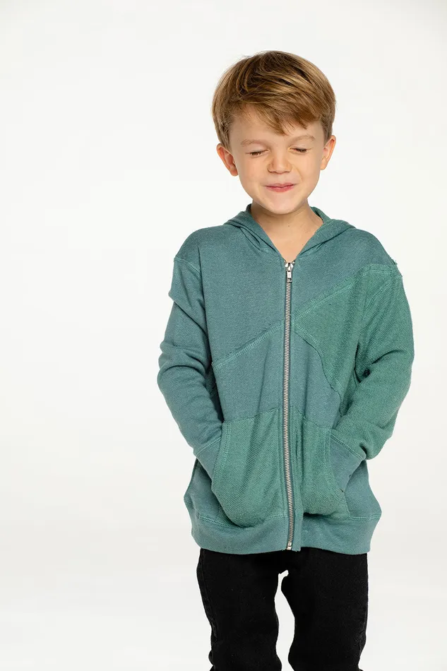 Tops Chaser Brand Boys Linen French Terry Blocked Reverse Panel Long Sleeve Zip Hoodie
