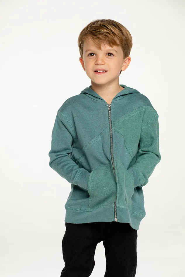 Tops Chaser Brand Boys Linen French Terry Blocked Reverse Panel Long Sleeve Zip Hoodie