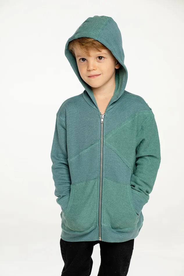Tops Chaser Brand Boys Linen French Terry Blocked Reverse Panel Long Sleeve Zip Hoodie