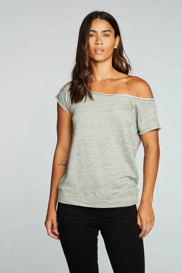 Tops Chaser Brand Womens Linen French Terry Off The Shoulder Raglan Cap Sleeve Pullover