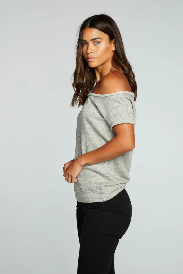 Tops Chaser Brand Womens Linen French Terry Off The Shoulder Raglan Cap Sleeve Pullover