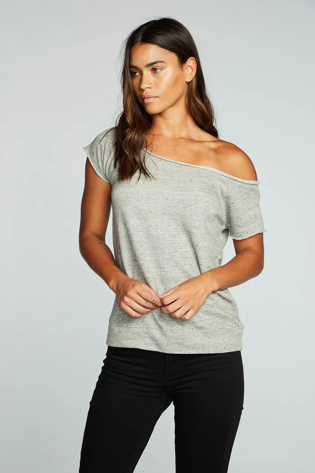 Tops Chaser Brand Womens Linen French Terry Off The Shoulder Raglan Cap Sleeve Pullover
