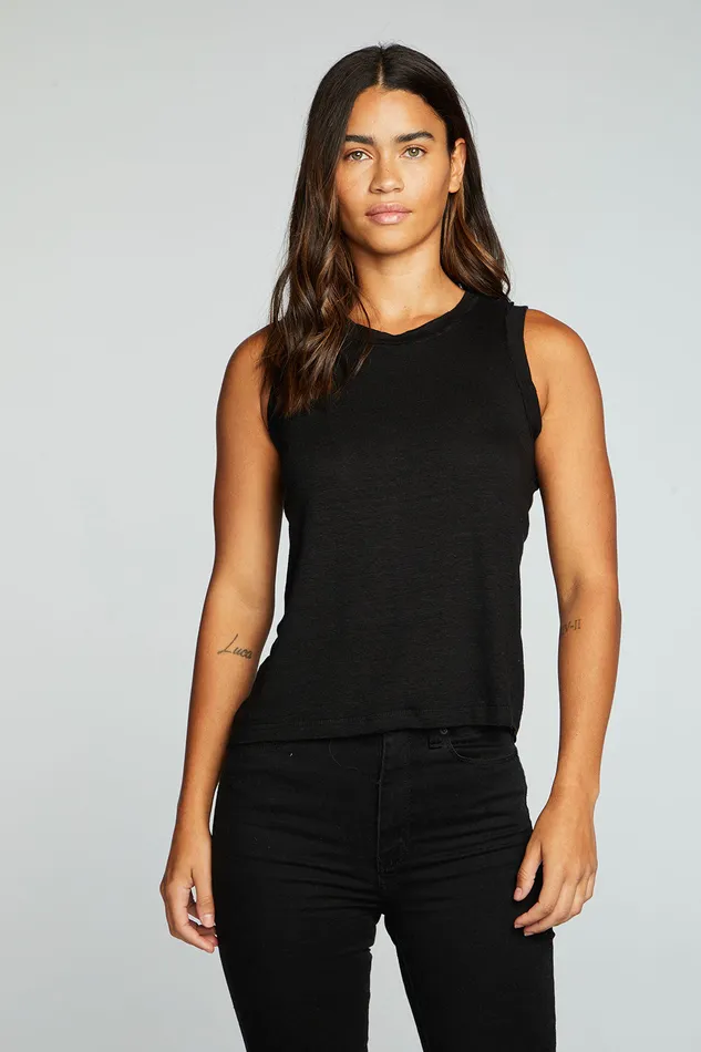 Tops Chaser Brand Womens Linen Jersey Raw Edge Muscle Tank