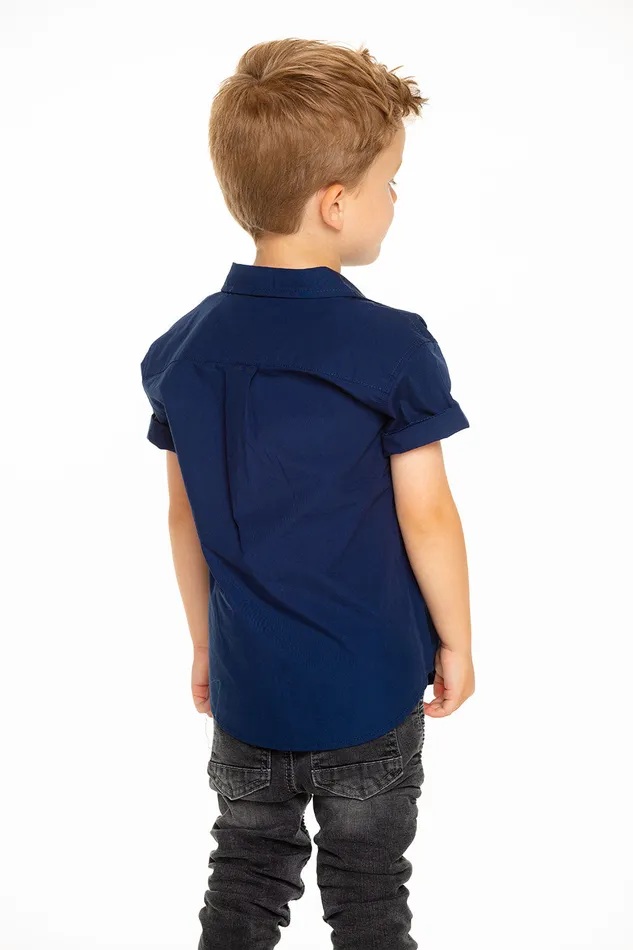 Tops Cotton Poplin Short Sleeve Button Down Shirt in Avalon Blue 8211 Chaser Brand Boys