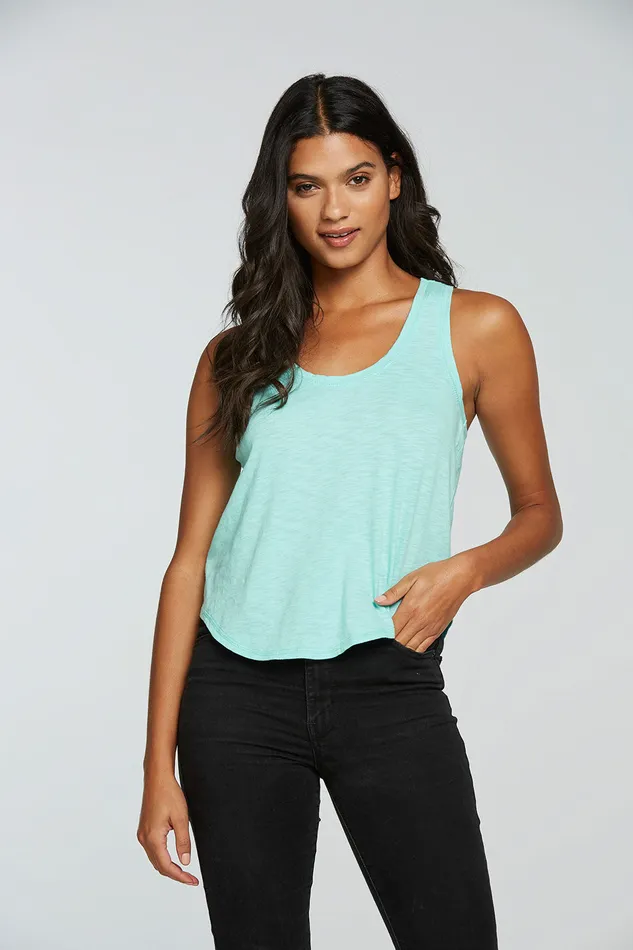 Tops Gauze Jersey Hi Lo Shirttail Racerback Tank Chaser Brand Womens