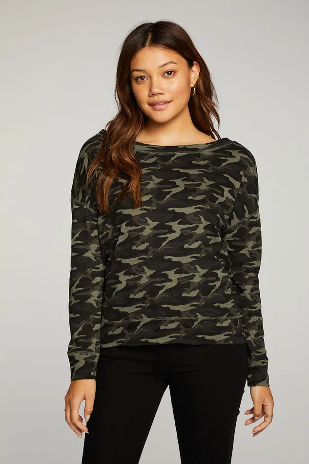 Tops Gauze Jersey Long Sleeve Drop Shoulder Tee With Cuffs 8211 Chaser Brand Womens